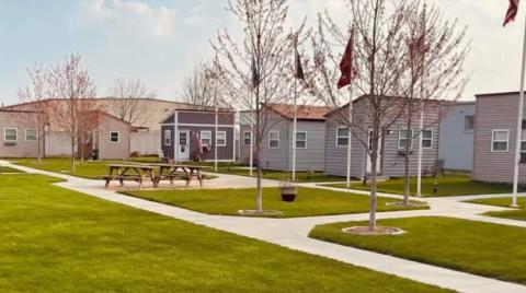 Shot of the tiny homes village. 
