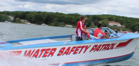 Boat that carries the name of the Geneva Lake Water Patrol. 