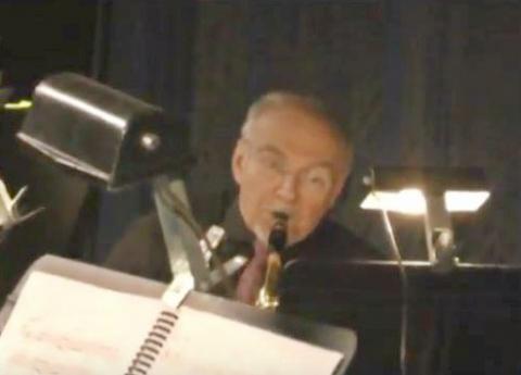 Tim Bell playing in the pit for the Skylight Theater production of The Music Man 