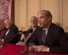 S-C Johnson C-E-O Fisk Johnson, far right, speaking at Cornell University, his alma mater, on Tuesday. Photo credit: Cornell